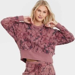 JoyLab Crushed Berry Cropped Crewneck Sweatshirt Size Small